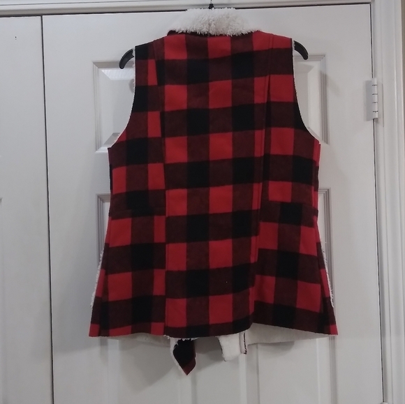 Entro Red And Black Western Sleeveless Fur Bohemian Cardigan Size M - Picture 2 of 6